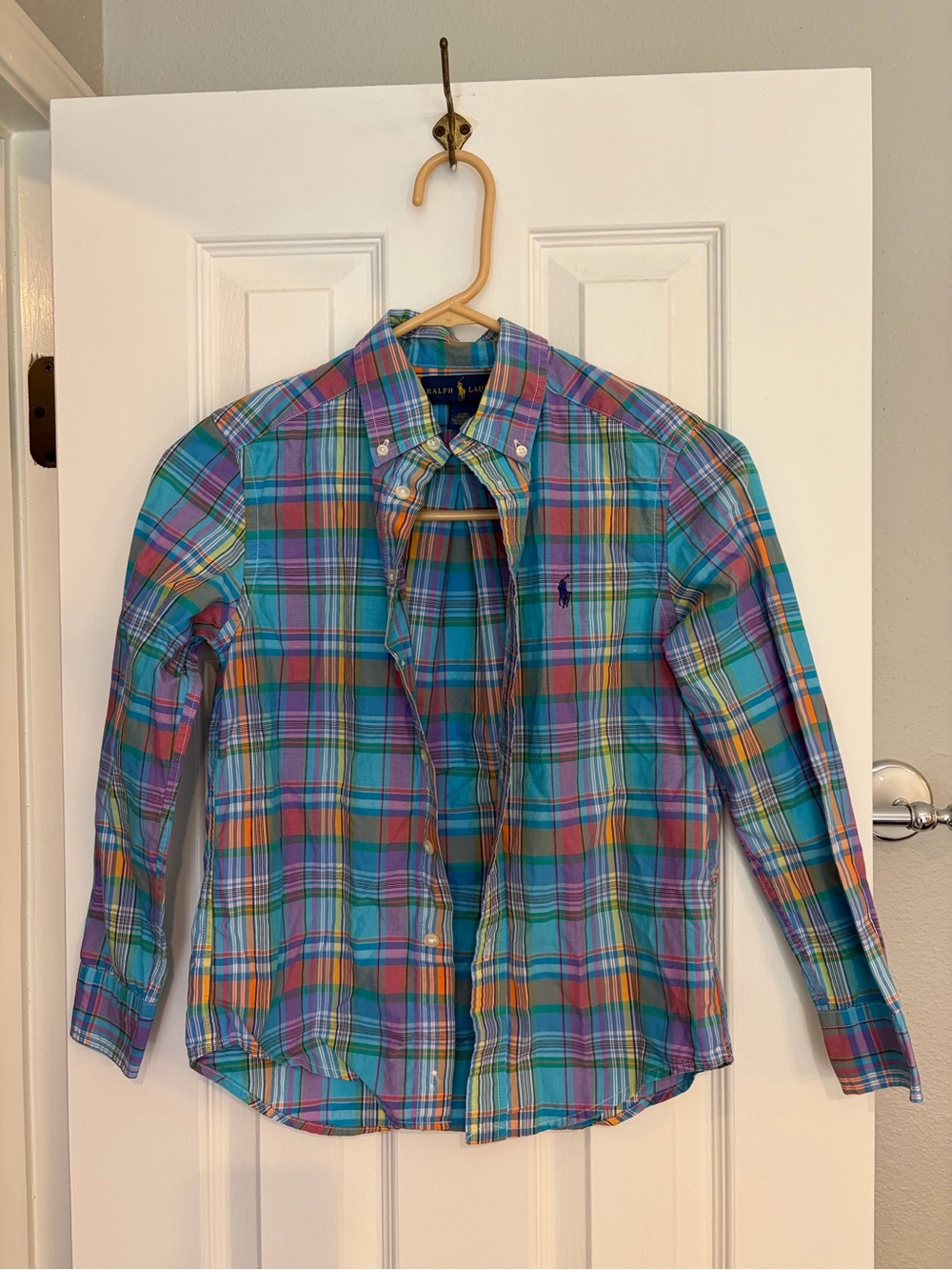 Ralph Lauren Boys Plaid Button Up Shirt Size 8 Small Cotton